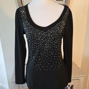 Pretty Black Long Sleeve Top with Silver Details